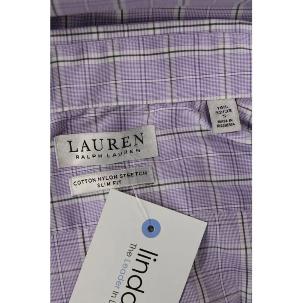 Lauren Ralph Lauren Mens Cotton Collared Plaid Button Down Shirt Purple Size S